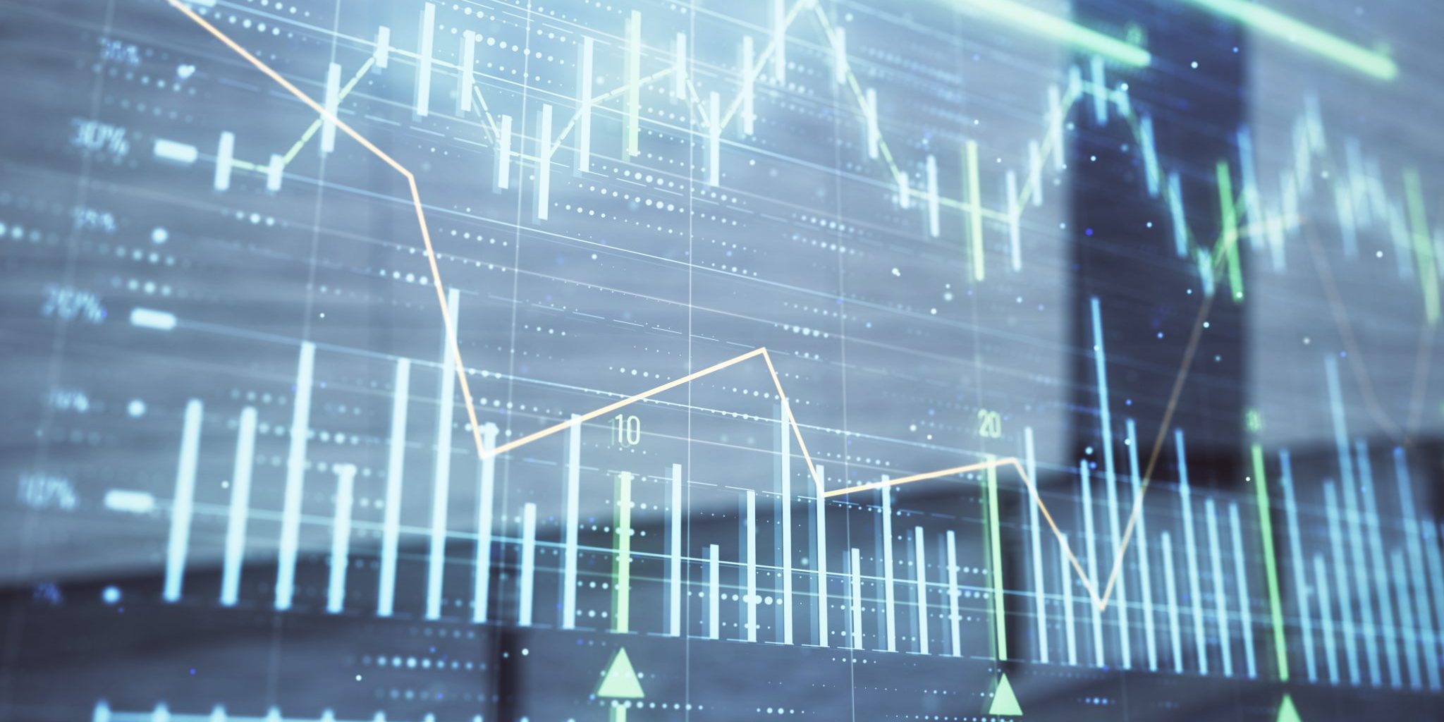 Double,Exposure,Of,Stock,Market,Graph,On,Empty,Exterior,Background.