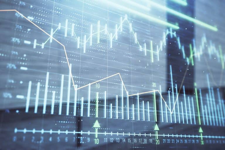 Double,Exposure,Of,Stock,Market,Graph,On,Empty,Exterior,Background.